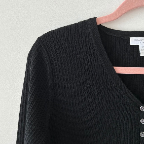 3/$20🌻Charter Club Black Wool Ribbed Henley V-Neck Sweater - Picture 4 of 16